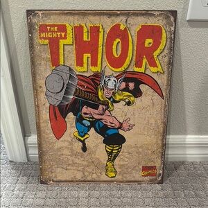 Marvel The Mighty Thor Vintage Metal Sign - Red and Yellow